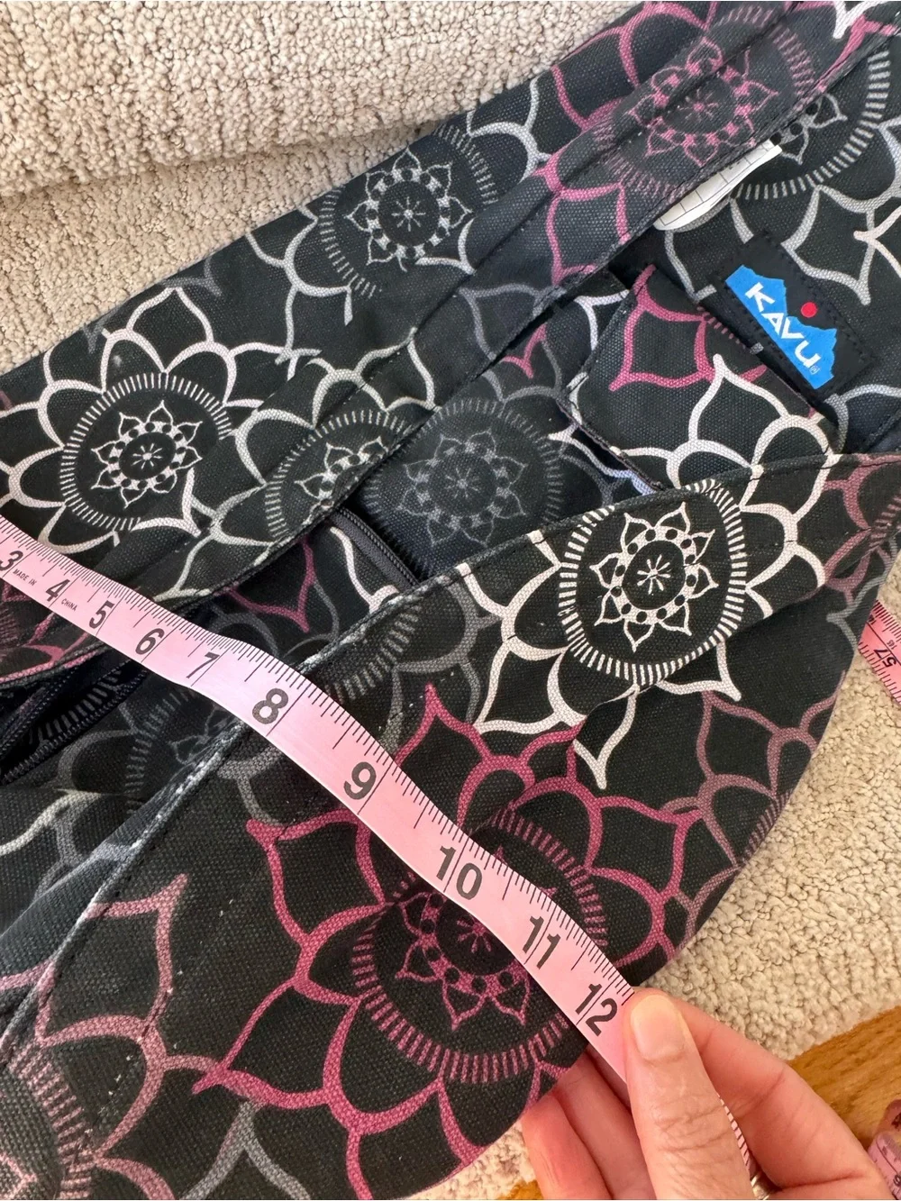 Kavu Black Sling Bag with Pink & Gray Floral Pattern